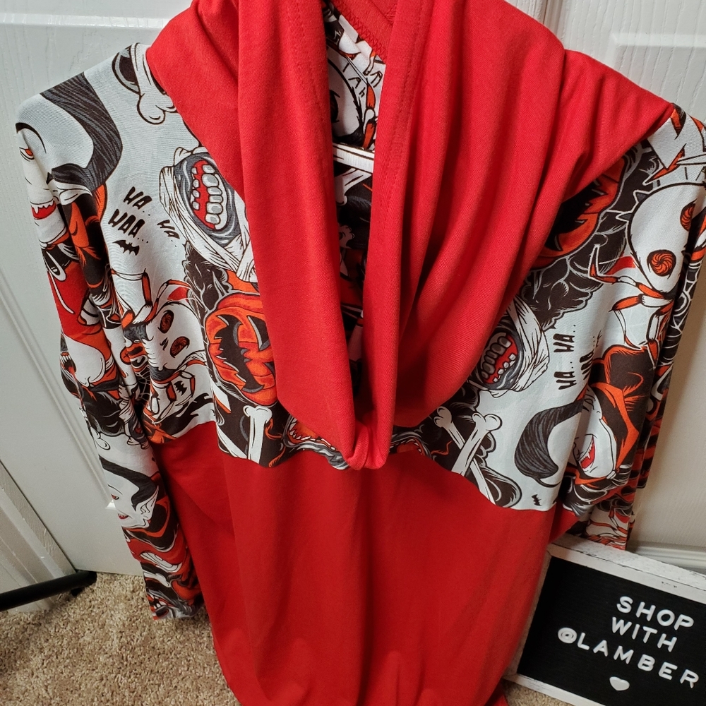 LULAROE HALLOWEEN AMBER HOODIE RED 2X
